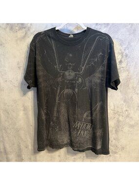 Miami Ink All Over Print Grunge Biker T Shirt Mens Large L Black